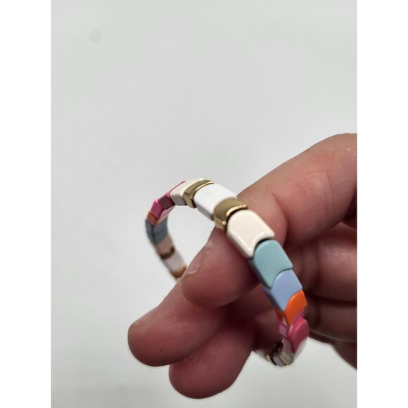 Roxanne Assoulin Enamel Tile Stretch Bracelet Multicolor Pink Blue - Picture 10 of 10